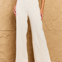 HYFVE Pretty Pleased High Waist Pintuck Straight Leg Pants in Ivory