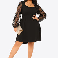 Plus Size Floral Mesh Sleeve Empire Waist Dress