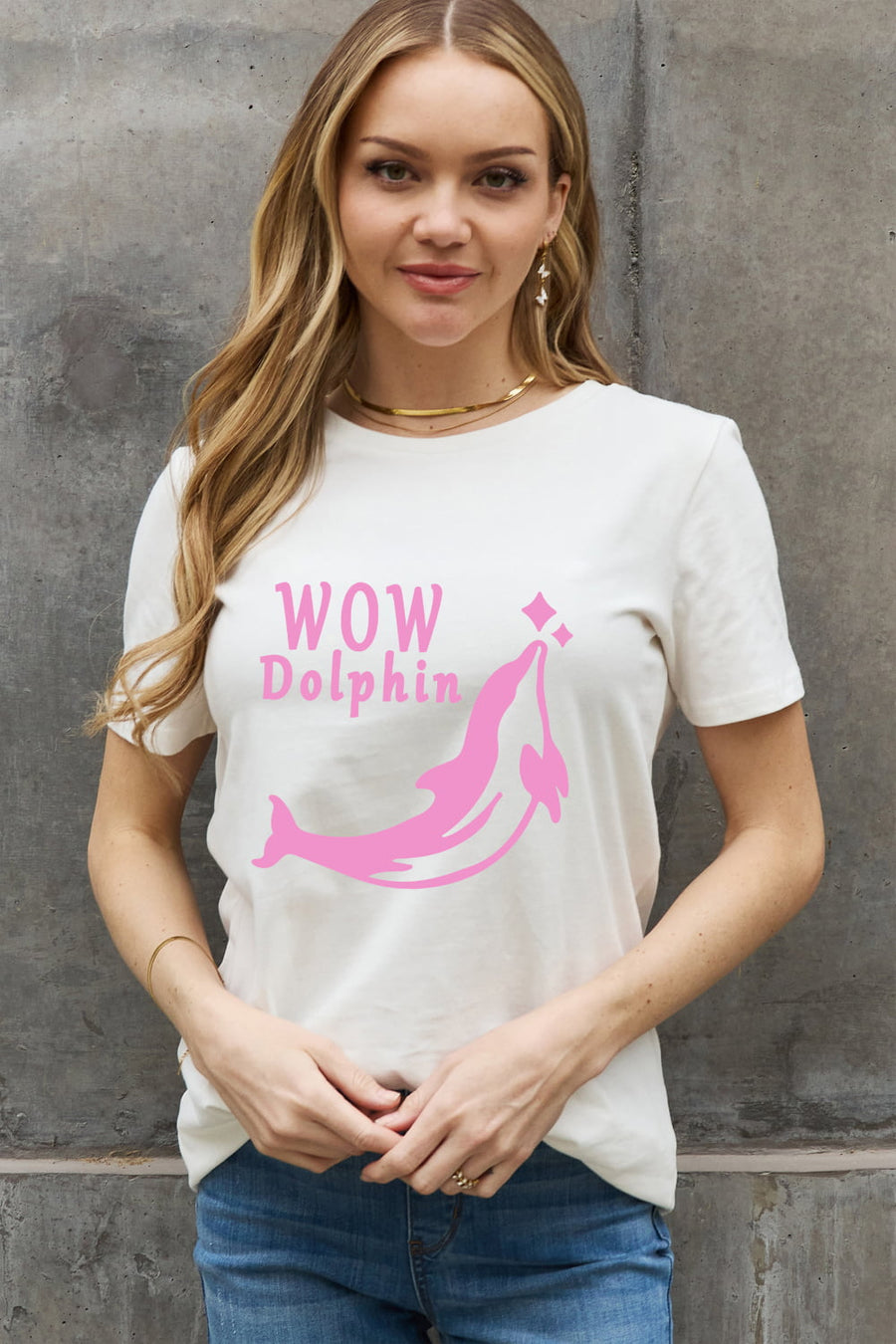 Simply Love Full Size WOW DOLPHIN Graphic Cotton Tee