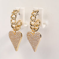 Zircon Decor Heart C-Hoop Drop Earrings