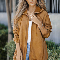 Exposed Seam Drawstring Hooded Jacket with Pockets