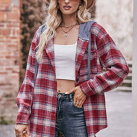 Plaid Dropped Shoulder Hooded Longline Shacket