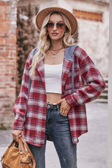 Plaid Dropped Shoulder Hooded Longline Shacket