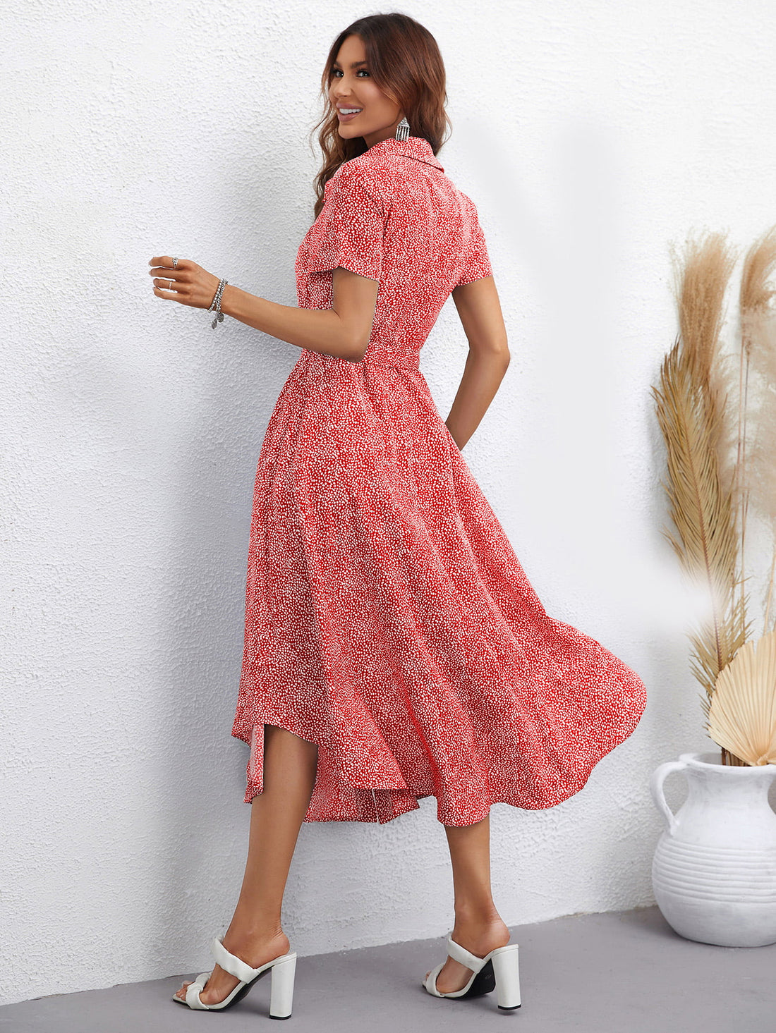 Printed Short Sleeve Collared Dress