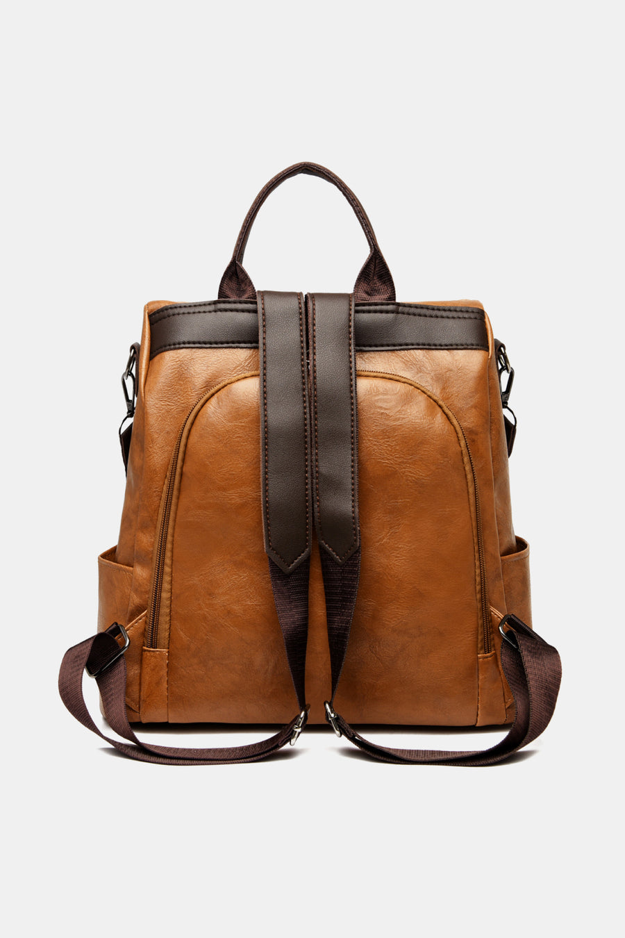 Contrast Color PU Leather Backpack