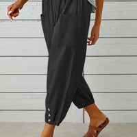 Decorative Button Cropped Pants