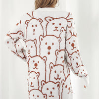 Bear Pattern Round Neck Sweater Dress