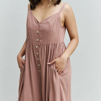 HEYSON All Day Full Size Wide Leg Button Down Jumpsuit in Mocha