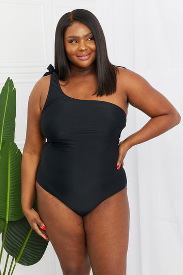 Marina West Swim Deep End One-Shoulder One-Piece Swimsuit in Black