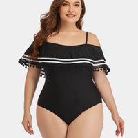 Plus Size Striped Cold-Shoulder One-Piece Swimsuit