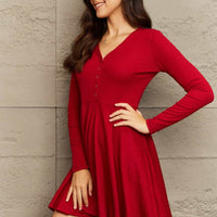 Ninexis V-Neck Buttoned Long Sleeve Mini Dress