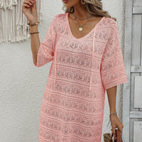 Openwork V-Neck Mini Knit Dress