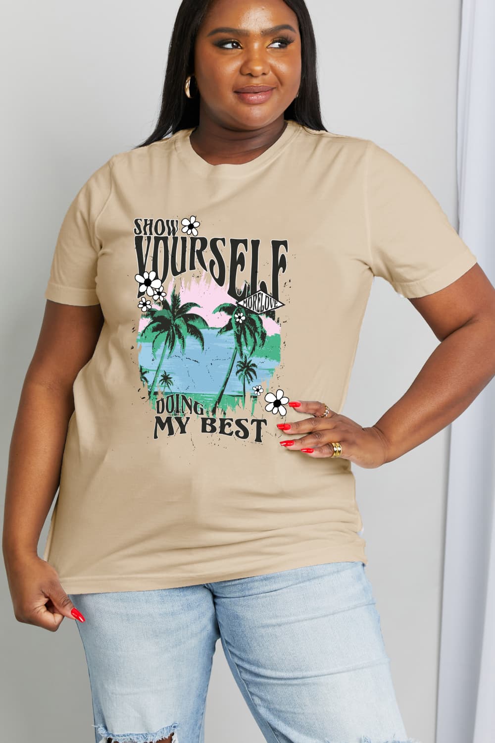 Simply Love Full Size SHOW YOURSELF DOING MY BEST Graphic Cotton Tee