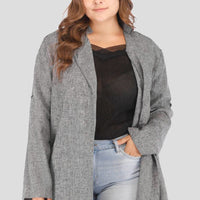 Plus Size Heathered Open Front Trench Coat