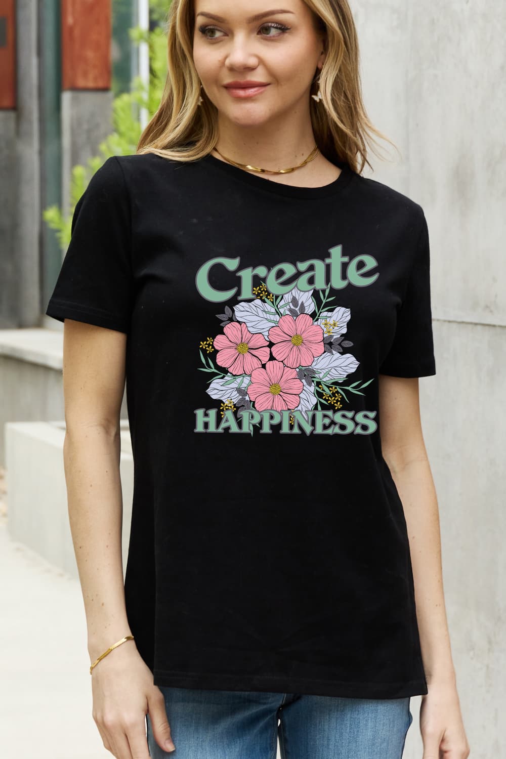 Simply Love Full Size CREATE HAPPINESS Graphic Cotton Tee