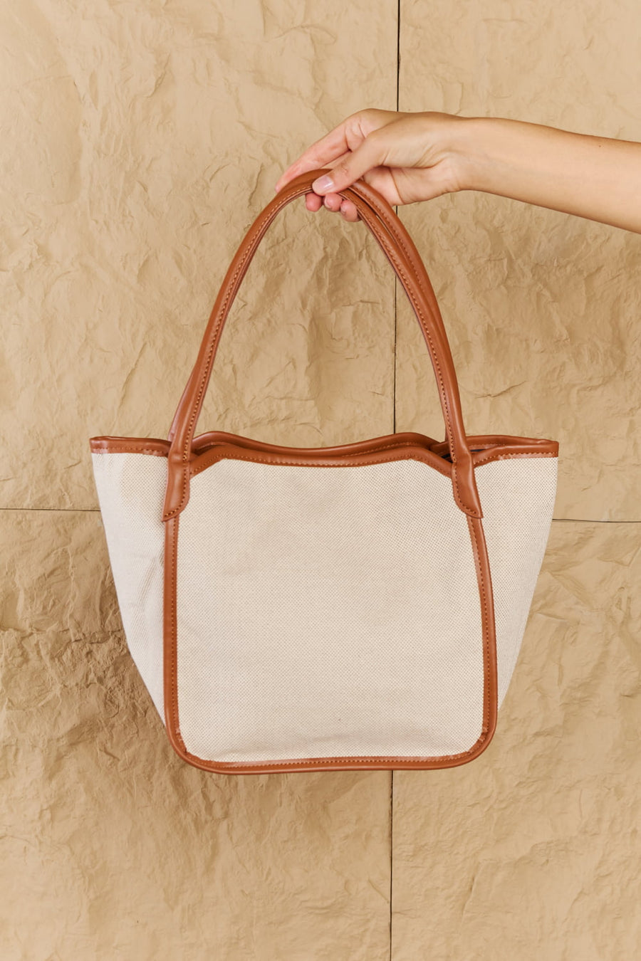 Faux Leather Trim Tote Bag in Ochre