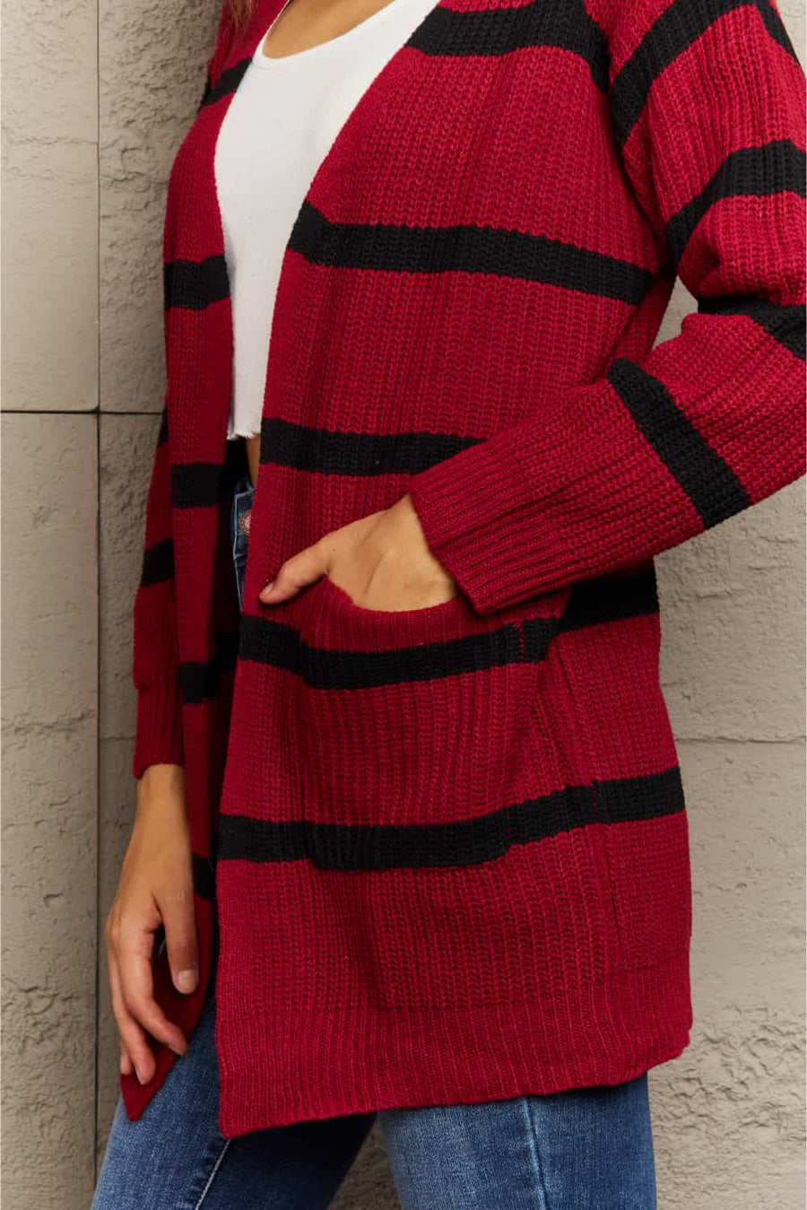 Ninexis Striped Long Sleeve Cardign with Pocket