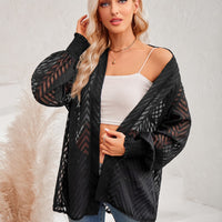 Lantern Sleeve Open Front Sheer Cardigan