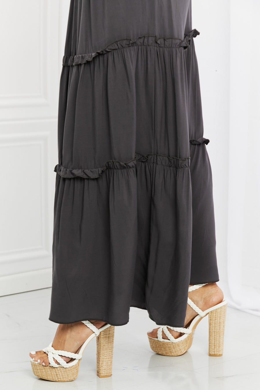 Zenana Summer Days Full Size Ruffled Maxi Skirt in Ash Grey