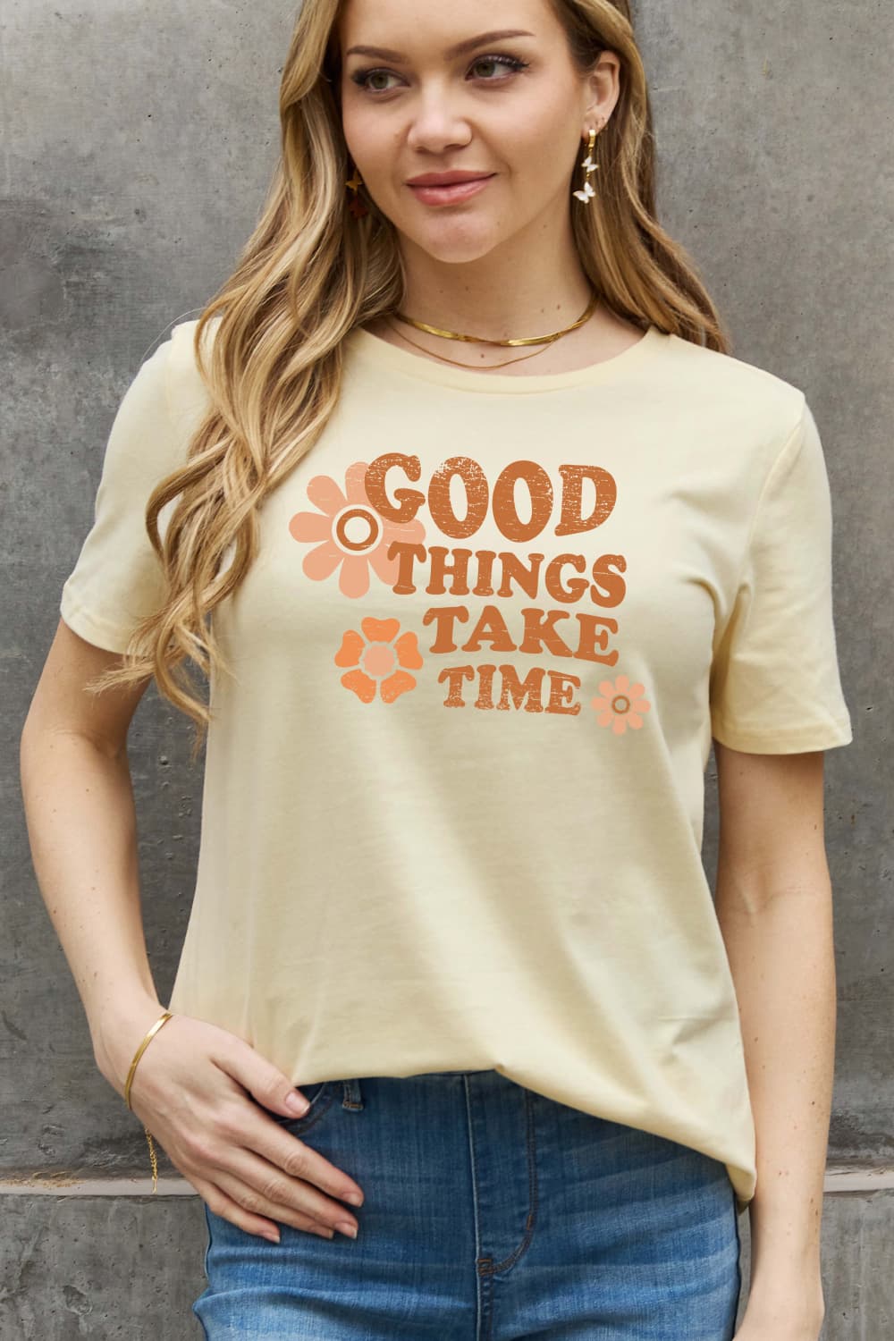 Simply Love Full Size GOOD THINGS TAKE TIME Graphic Cotton Tee