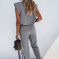 Padded Shoulder Top and Joggers Lounge Set