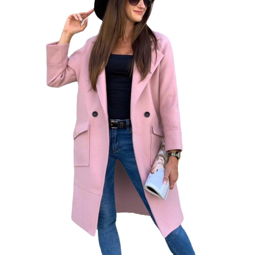 Outerwear-Solid Color Long Sleeve Blazer Trench