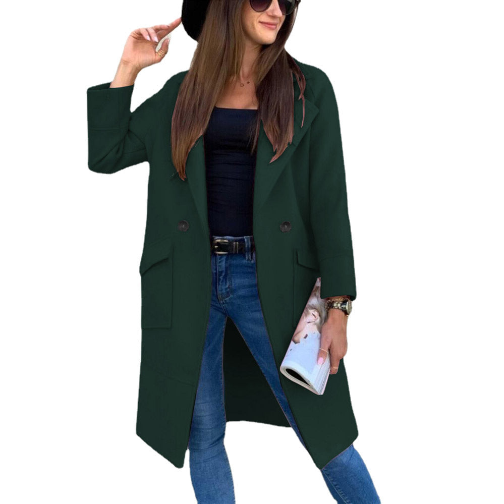 Outerwear-Solid Color Long Sleeve Blazer Trench