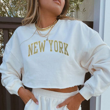 New York Graphic Cropped Long Sleeves Sweatshirt