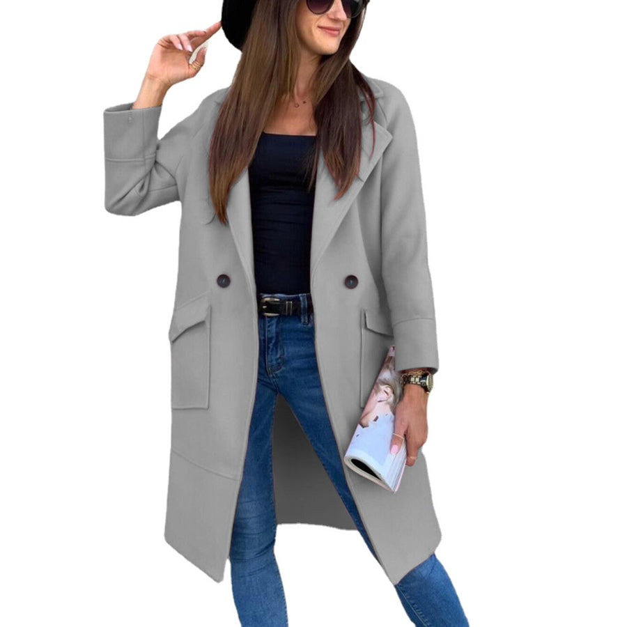 Outerwear-Solid Color Long Sleeve Blazer Trench