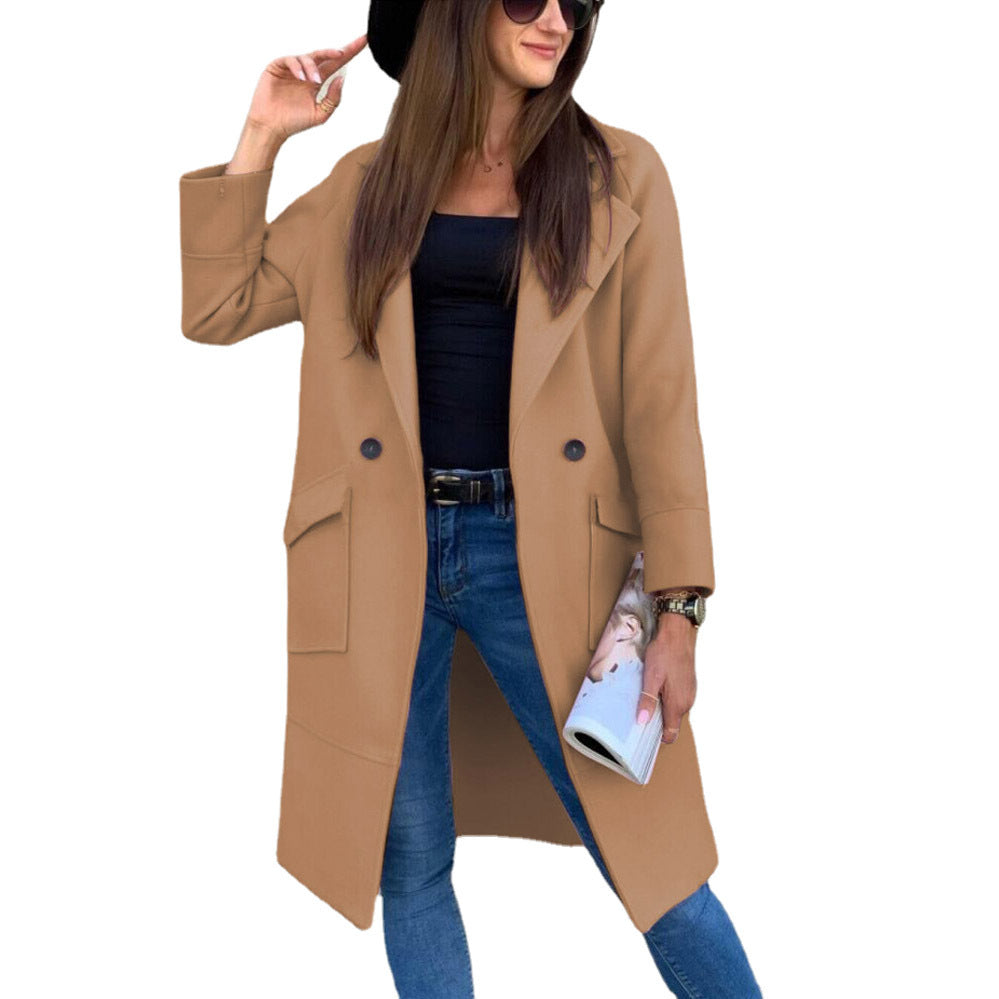 Outerwear-Solid Color Long Sleeve Blazer Trench