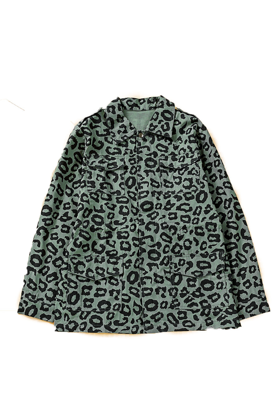 Leopard Drawstring Waist Shirt Jacket with Pockets