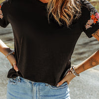 Embroidered Round Neck Tee Shirt