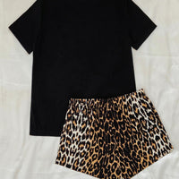 Leopard Lip Graphic Top and Shorts Lounge Set