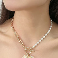 Heart Pendant Half Chain Half Pearl Necklace