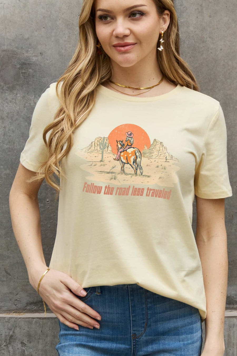 Simply Love Full Size FOLLOW THE ROAD LESS TRAVELED Graphic Cotton Tee