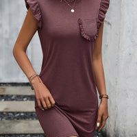 Round Neck Butterfly Sleeve Dress with Pocket