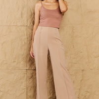 HYFVE Pretty Pleased High Waist Pintuck Straight Leg Pants in Camel