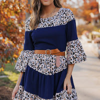 Animal Print Color Block Flare Sleeve Dress