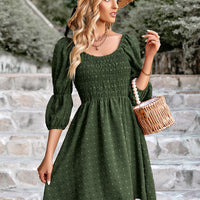 Swiss Dot Smocked Scoop Neck Dress