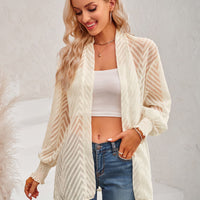 Lantern Sleeve Open Front Sheer Cardigan