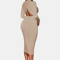 Zip Up Cutout Drawstring Detail Dress