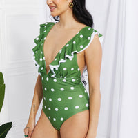 Marina West Swim Moonlit Dip Ruffle Plunge Swimsuit in Mid Green