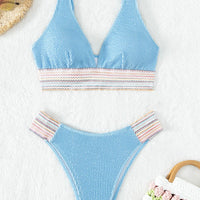 Contrast Textured High Cut Swim Set