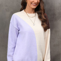 Color Block Ribbed Cuff Drop Shoulder Sweater