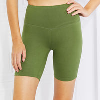 Zenana Fearless Full Size Brushed Biker Shorts in Olive