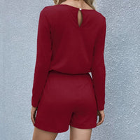 Drawstring Waist Long Sleeve Romper