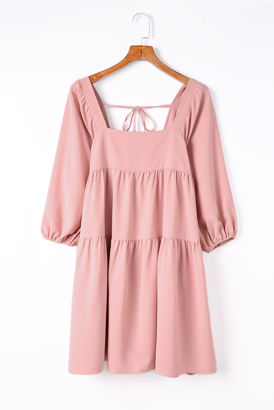 Square Neck Tie Back Tiered Dress