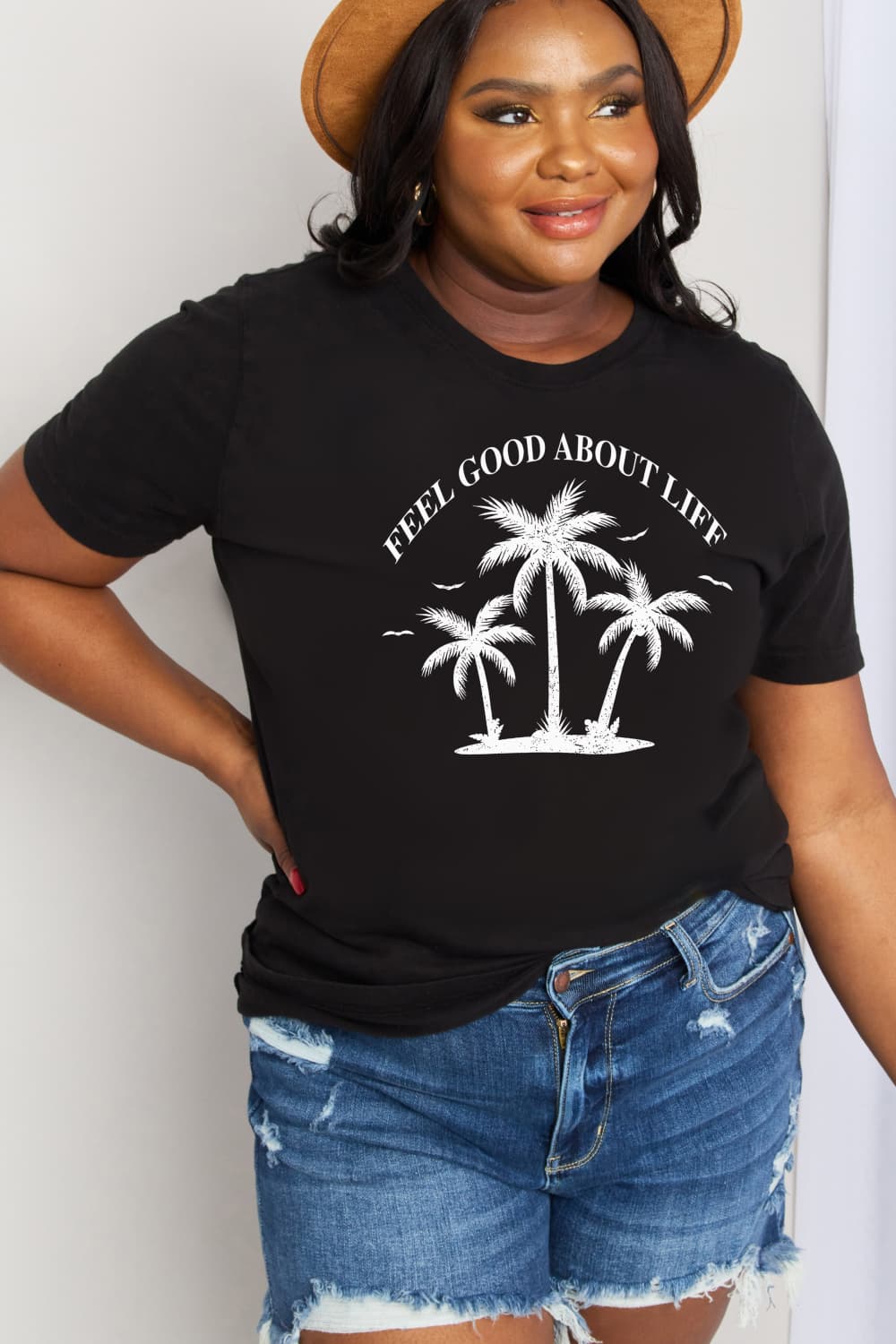 Simply Love Full Size FEEL GOOD ABOUT LIFE Graphic Cotton Tee