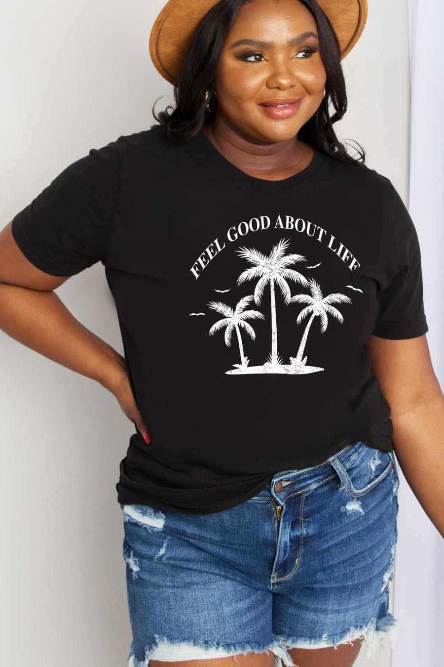 Simply Love Full Size FEEL GOOD ABOUT LIFE Graphic Cotton Tee