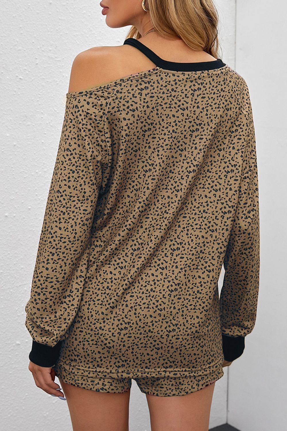 Leopard Print Cutout Top and Shorts Lounge Set